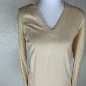 J.Crew Sweater Women"s Cotton- Blend V-Neck Beige Casual Long Sleeve Pullove S